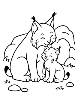 Free printable Mother Lynx Grooming Her Kitten coloring page