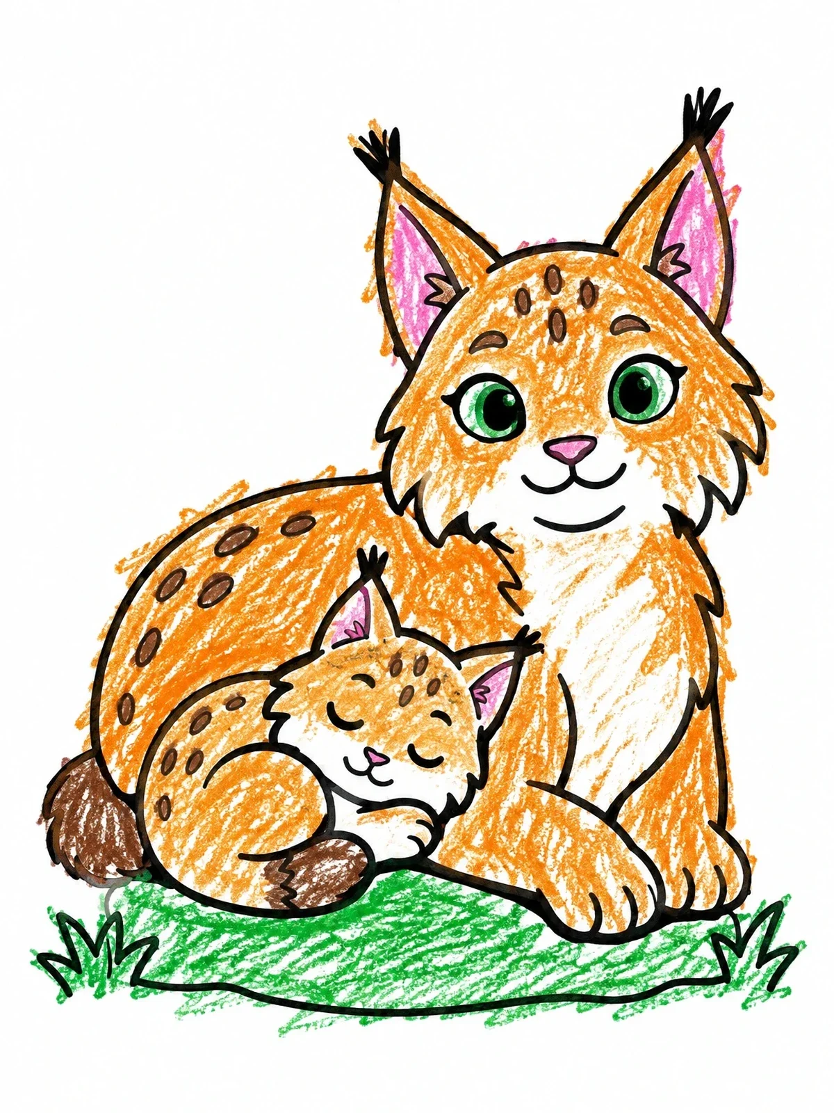 Colored example of the Mother Lynx With Sleeping Kitten coloring page