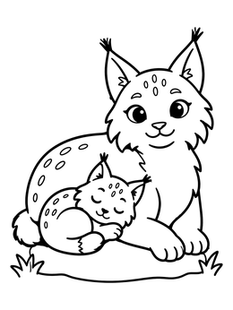 Mother lynx with sleeping kitten on this cute lynx coloring page.