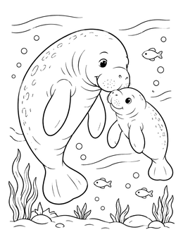Free printable Mother Manatee And Calf Swimming coloring page