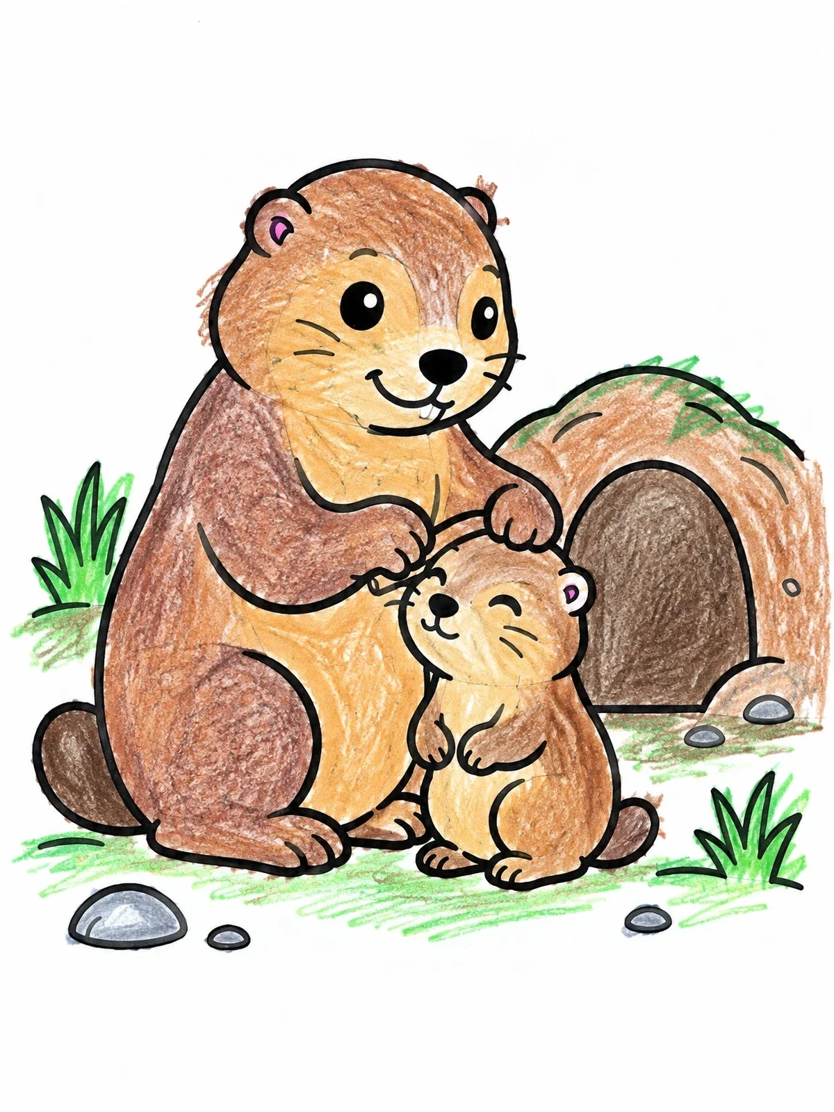 Colored example of the Mother Marmot And Cute Pup coloring page
