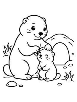 Free printable Mother Marmot And Cute Pup coloring page