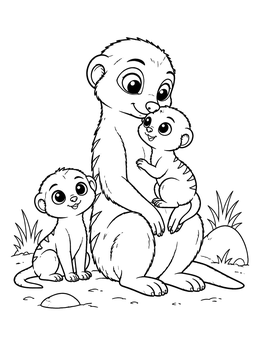 Free printable Mother Meerkat With Cute Pups coloring page