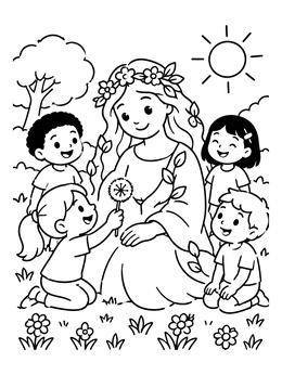 Free printable Mother Nature And Smiling Children coloring page