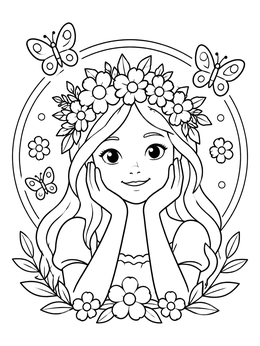 Free printable Cute Mother Nature With Flower Crown coloring page