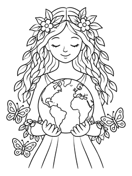 Free printable Mother Nature Holding Planet Earth coloring page