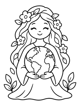 Free printable Mother Nature Holding Planet Earth coloring page