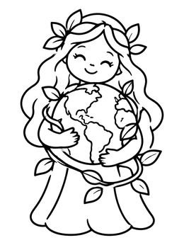 Free printable Mother Nature Hugging The Earth coloring page