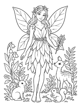 Free printable Nature Fairy With Forest Friends coloring page