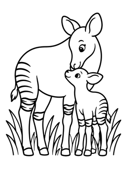 Free printable Mother Okapi With Cute Baby Calf coloring page