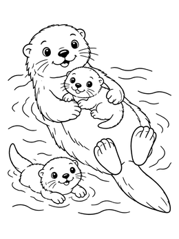 Free printable Mother Otter Floating With Pups coloring page