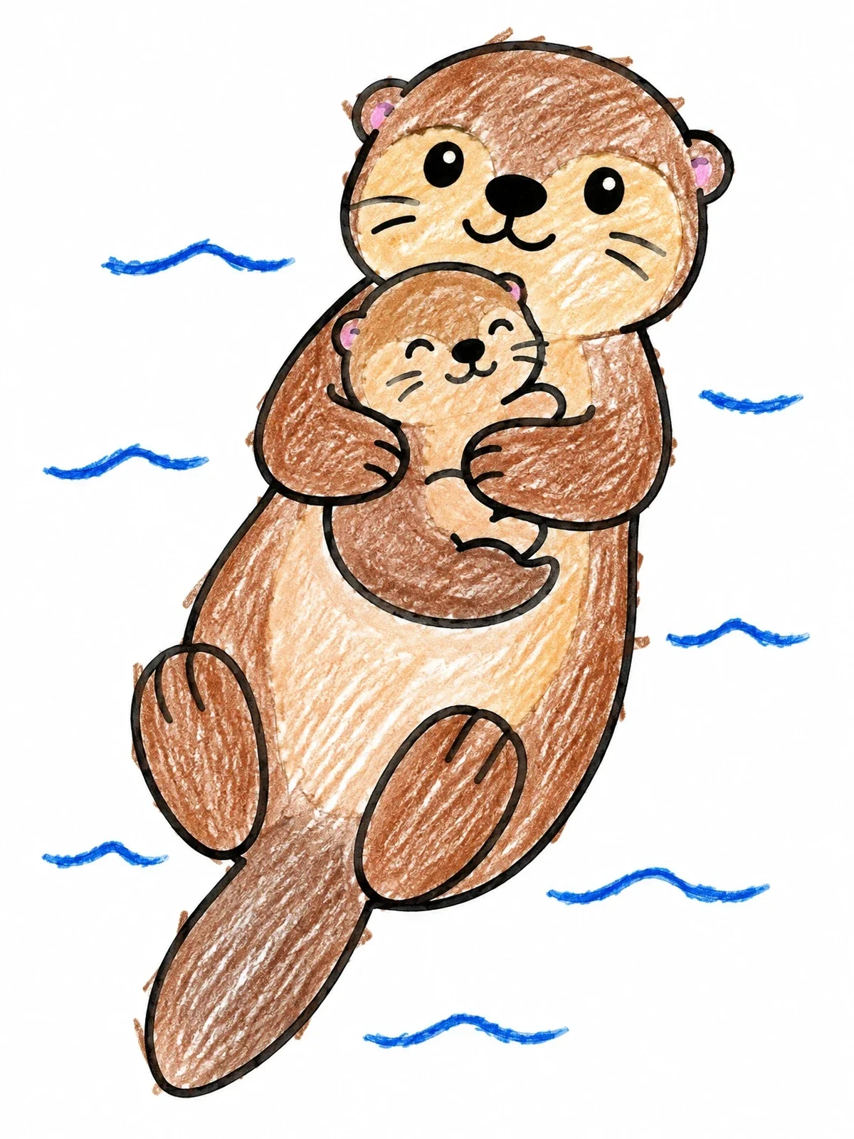 Colored example of the Mother Otter With Cute Baby Pup coloring page