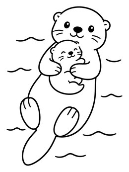 Free printable Mother Otter With Cute Baby Pup coloring page