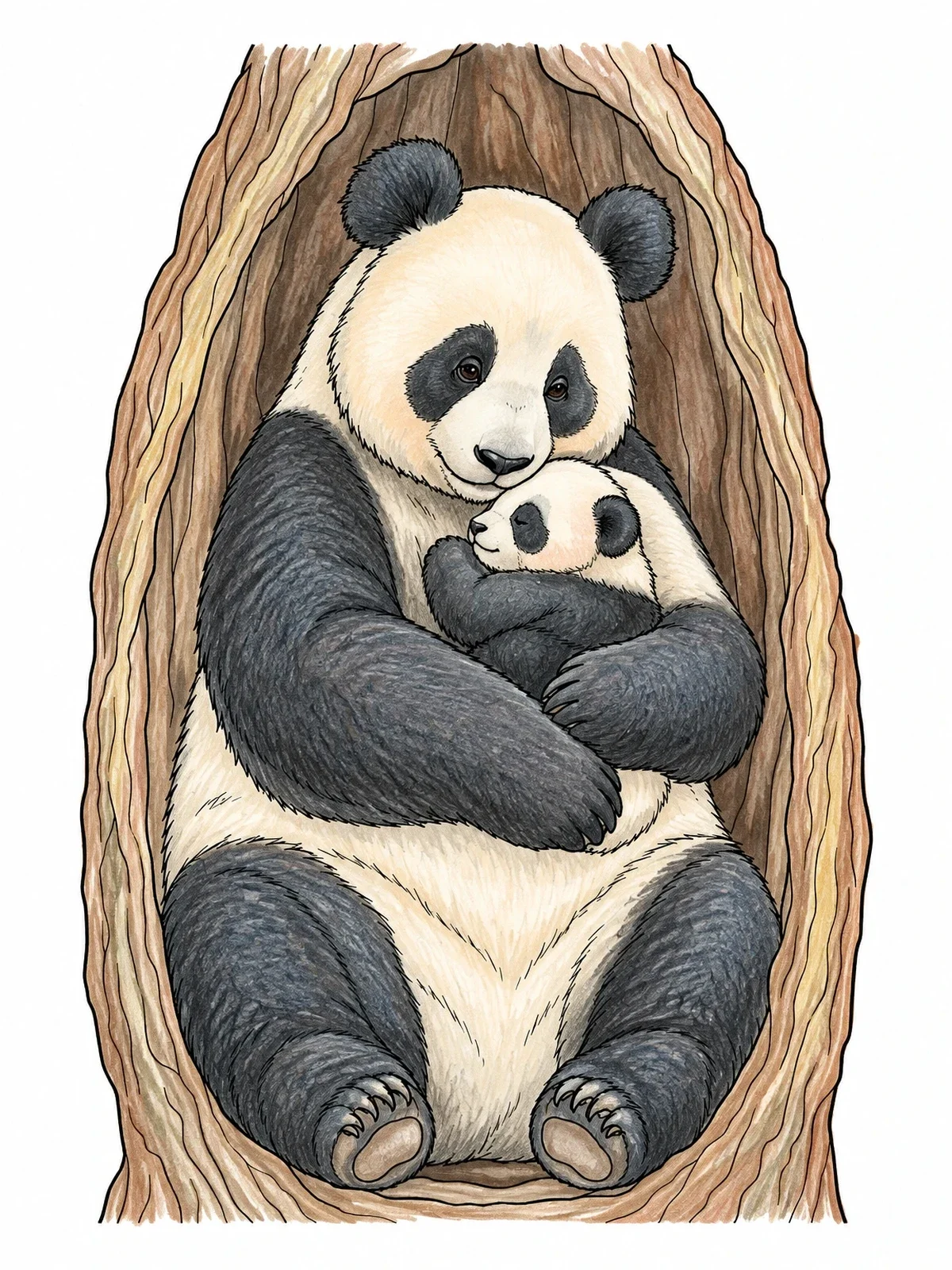 Colored example of the Mother Panda Cradling Her Cub coloring page