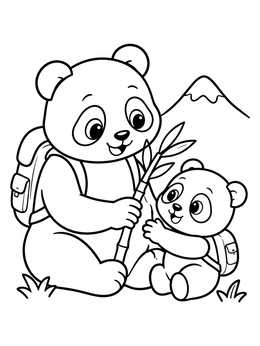 A mother panda and cub hold a stalk in this bamboo coloring page.