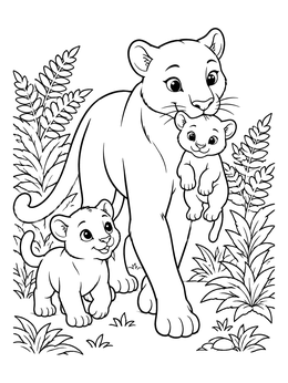 Free printable Mother Panther With Her Cubs coloring page