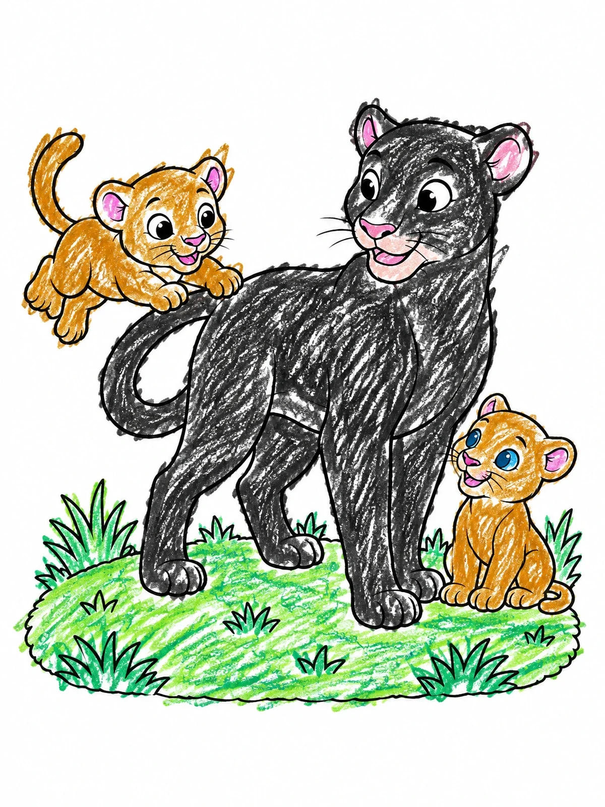 Colored example of the Mother Panther With Playful Cubs coloring page