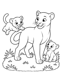Free printable Mother Panther With Playful Cubs coloring page