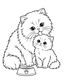 Free printable Mother Persian Cat And Kitten coloring page
