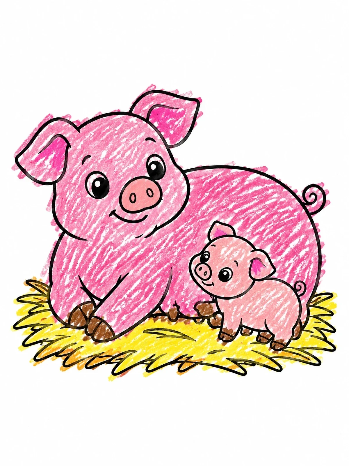 Colored example of the Mother Pig And Little Piglet coloring page