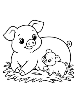 Free printable Mother Pig And Little Piglet coloring page