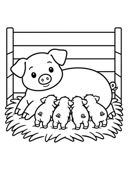 Free printable Mother Pig With Four Piglets coloring page