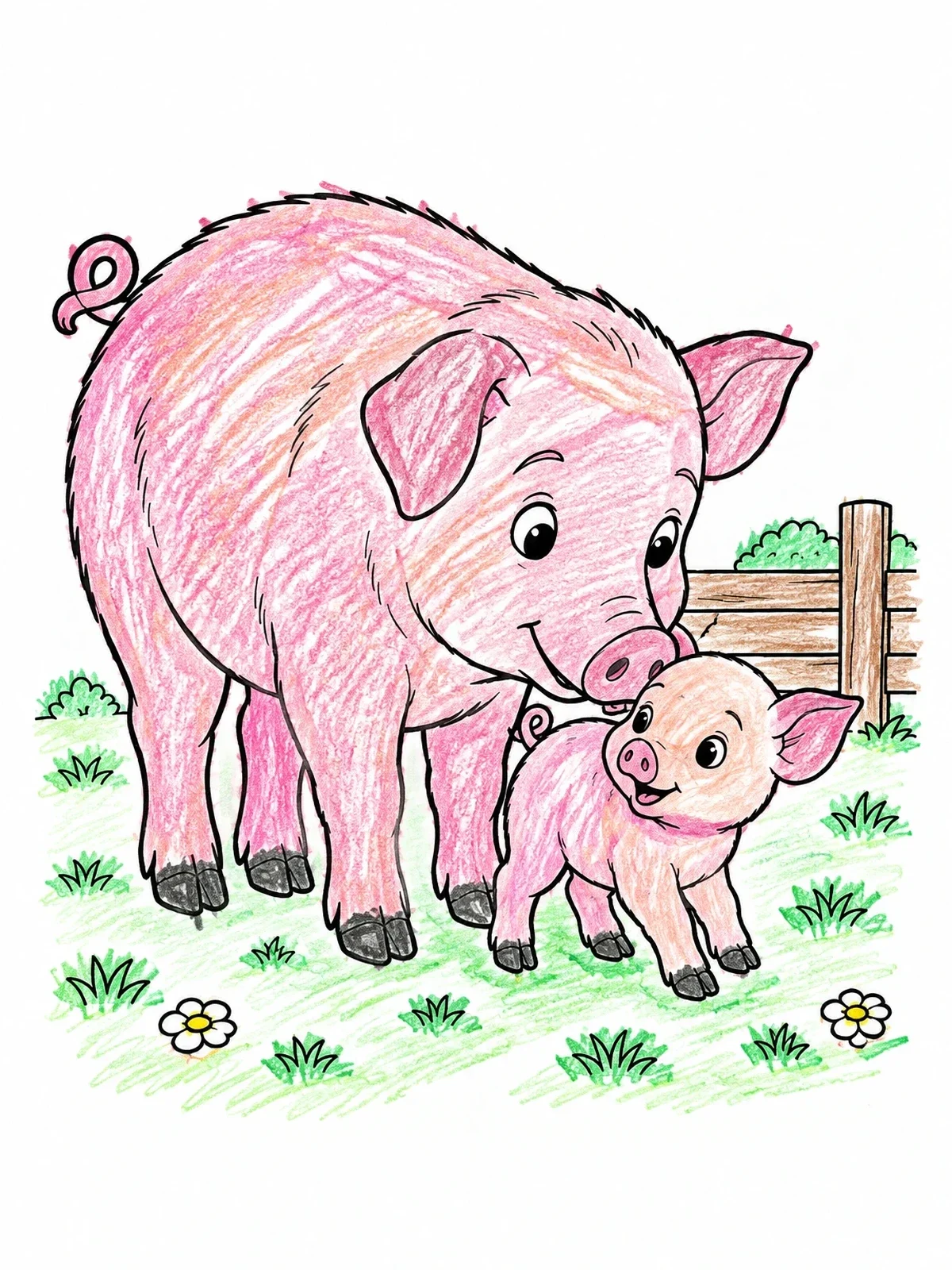 Colored example of the Mother Pig With Little Piglet coloring page