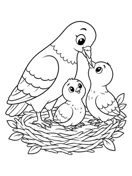 Free printable Mother Pigeon Feeding Her Chicks coloring page