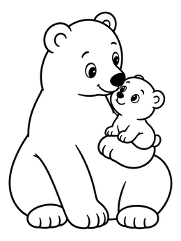 Free printable Mother Polar Bear And Cute Cub coloring page