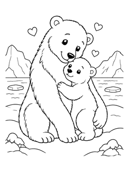 Free printable Mother Polar Bear And Cub Hug coloring page