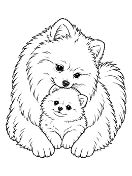 Free printable Mother Pomeranian With Fluffy Puppy coloring page