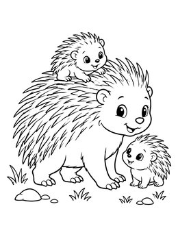 A sweet mother and baby on this porcupine coloring page.