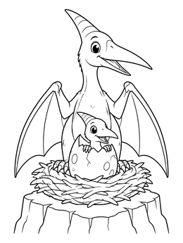 Free printable Mother Pteranodon With Hatchling In Nest coloring page