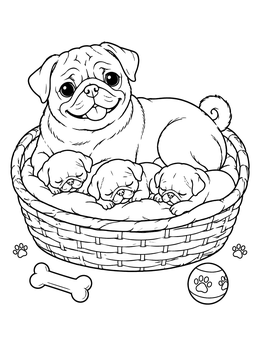 Free printable Mother Pug With Sleeping Puppies coloring page