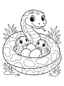 Free printable Mother Python With Nest And Babies coloring page