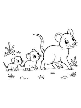 Free printable Mother Rat And Cute Pups Walking coloring page
