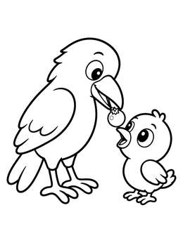 Free printable Mother Raven Feeding Cute Chick coloring page