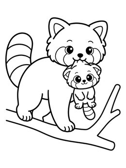 Free printable Red Panda Carrying Cute Cub coloring page