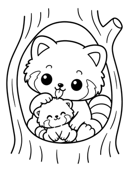 Free printable Mother Red Panda Grooming Cub coloring page