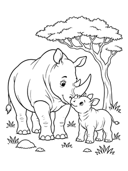 Free printable Mother Rhinoceros With Cute Calf coloring page