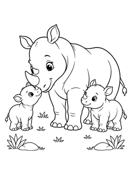 Free printable Mother Rhinoceros With Two Calves coloring page