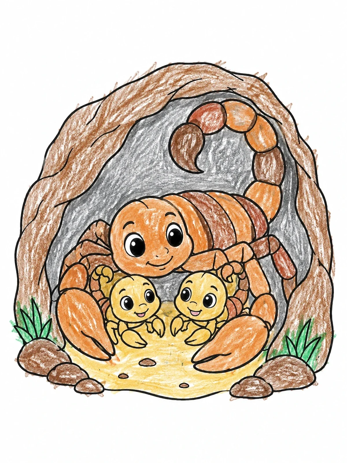 Colored example of the Mother Scorpion And Her Babies coloring page