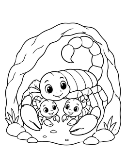 Free printable Mother Scorpion And Her Babies coloring page