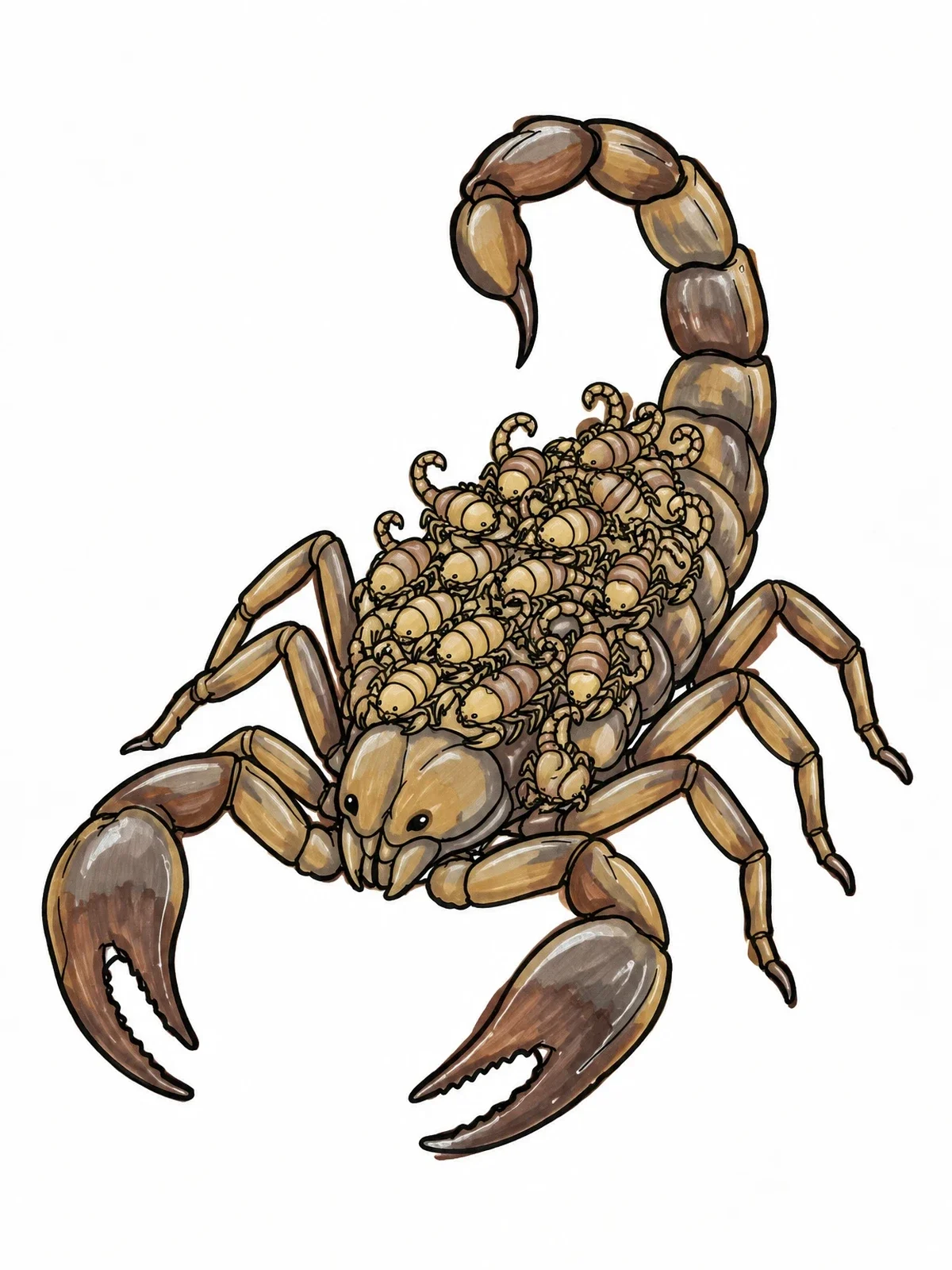 Colored example of the Mother Scorpion With Babies coloring page