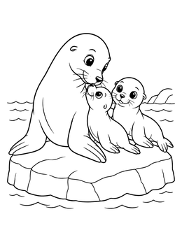 Free printable Sea Lion Mother And Her Pups coloring page