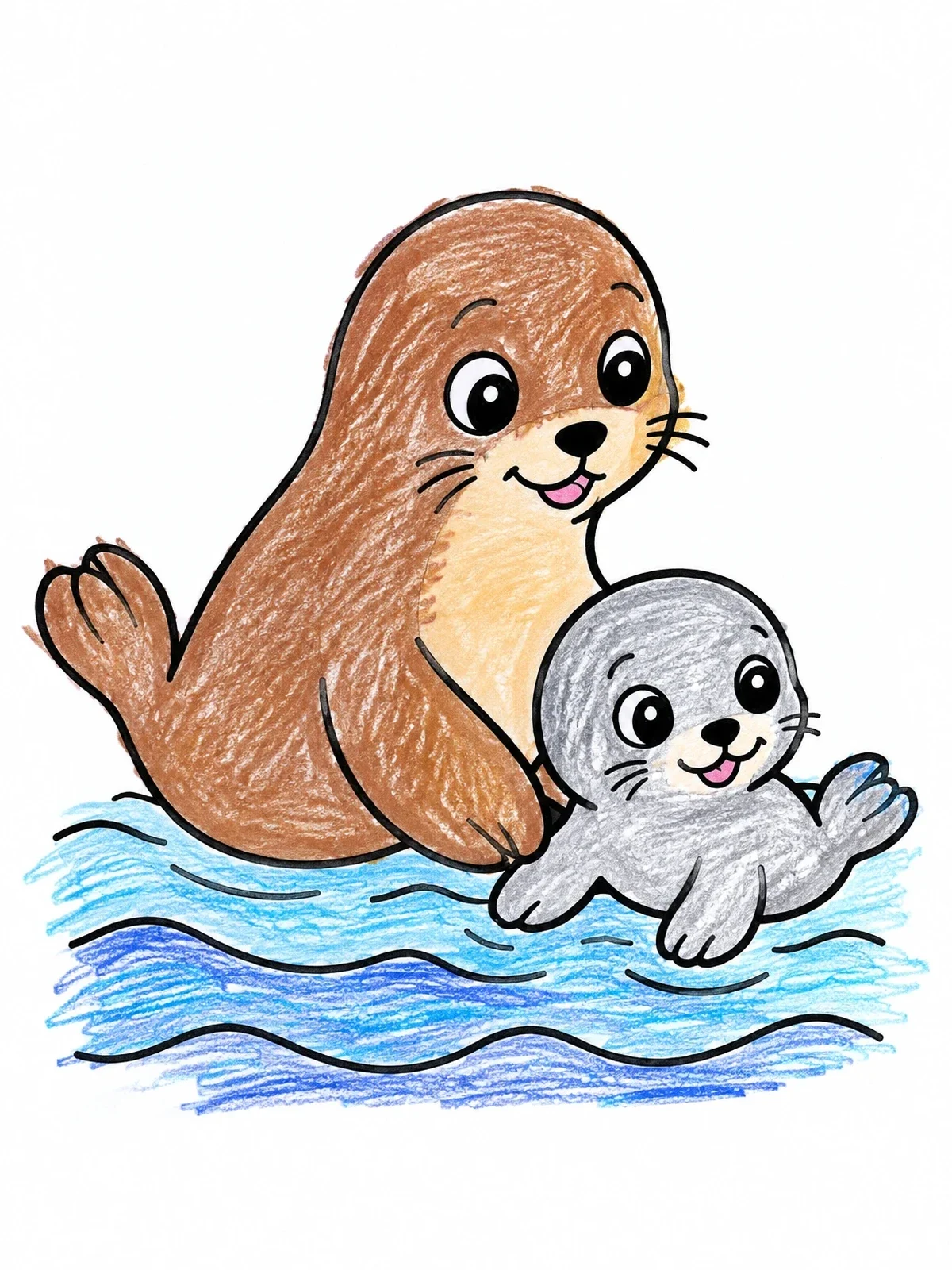 Colored example of the Mother Seal And Her Cute Pup coloring page