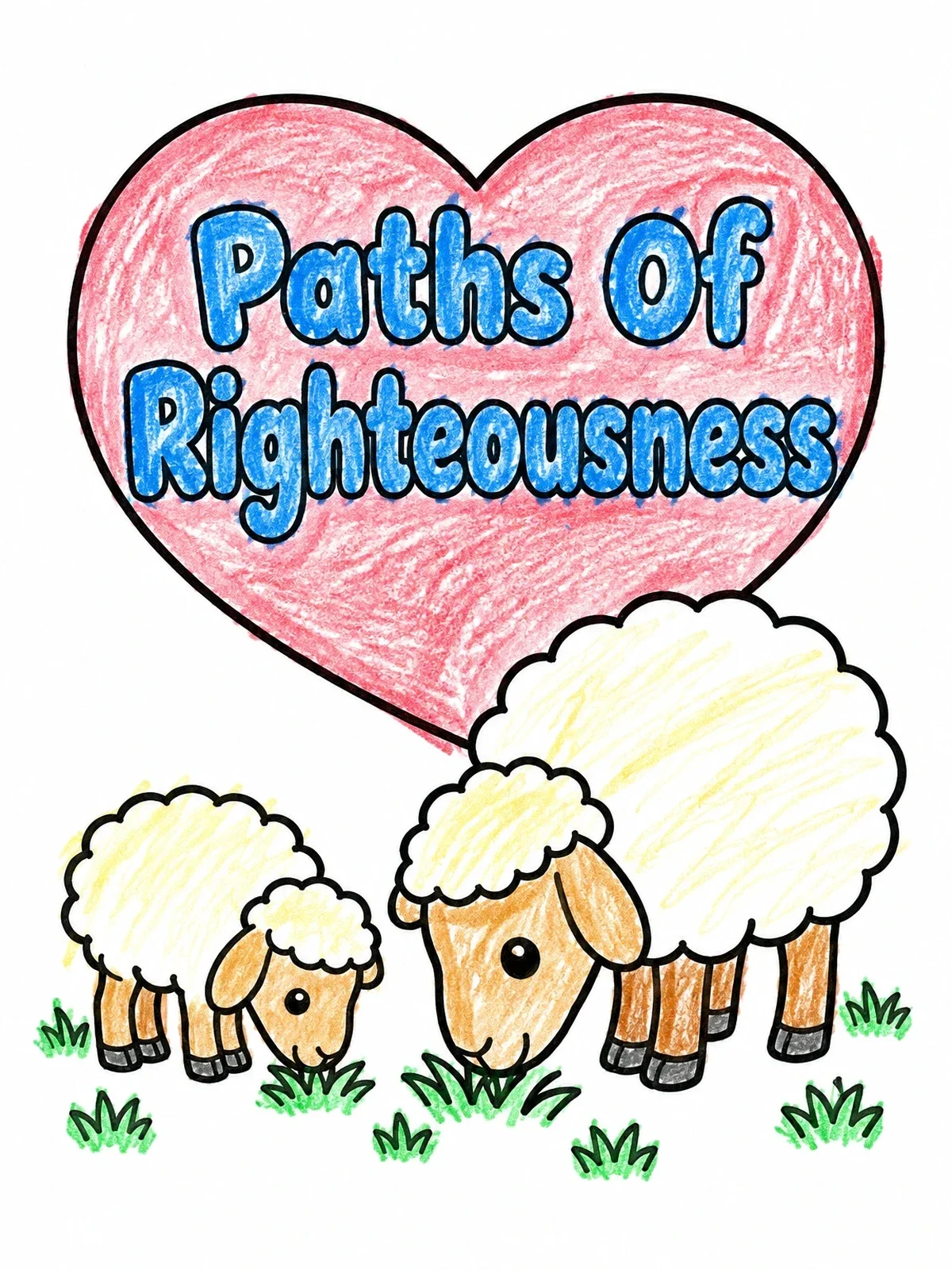Colored example of the Mother Sheep And Grazing Lamb coloring page