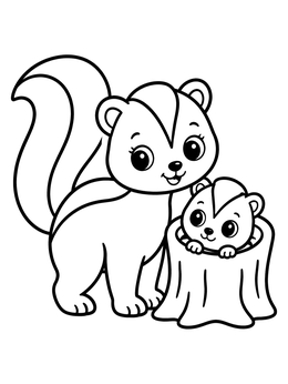Free printable Mother Skunk And Baby In Tree Stump coloring page