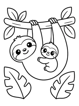 Mother Sloth And Baby On Branch