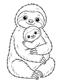 Free printable Mother Sloth Hugging Her Baby coloring page